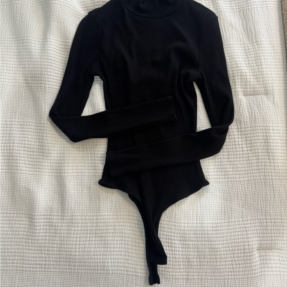 Lulu's Black Ribbed Mockneck Bodysuit